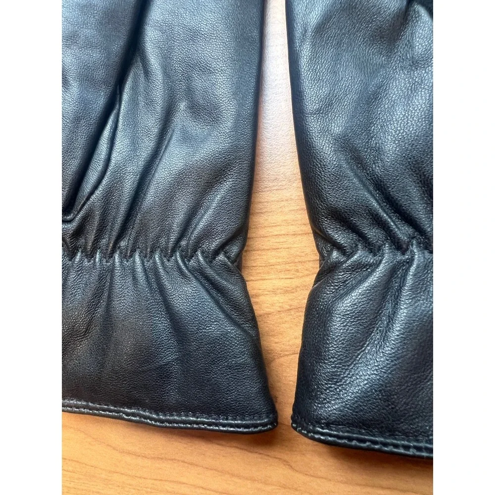 Women's Black Genuine Leather Gloves XL Fleece Lining Touch Screen XL Sheepskin
